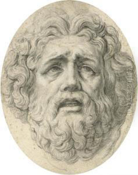 Head Of A Bearded Man, After The Antique Statue Of Laocoon Oil Painting by Michel Corneille II