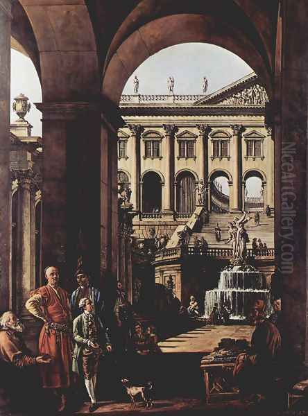 Capriccio, large Fontaine in Vojoda Potocki Oil Painting by (Giovanni Antonio Canal) Canaletto