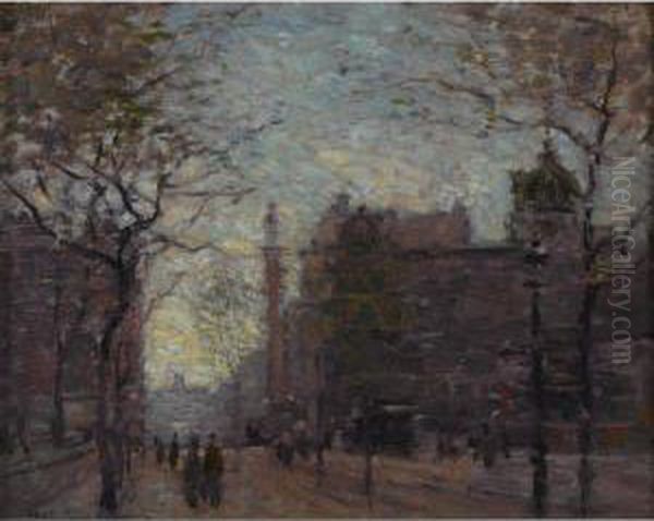 Study For 'rainy Day, Columbus Circle' Oil Painting by Paul Cornoyer