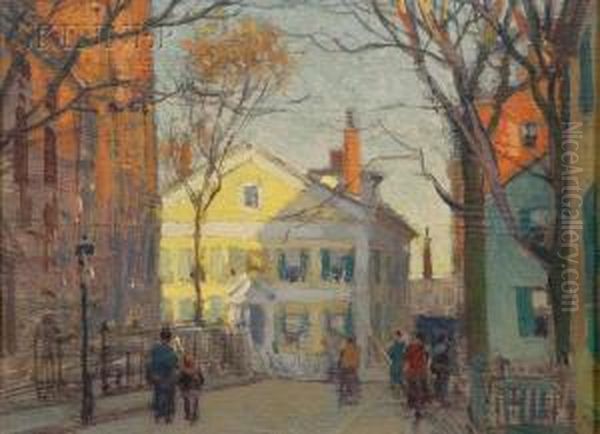 New England Street View, Possibly Cape Ann Oil Painting by Paul Cornoyer