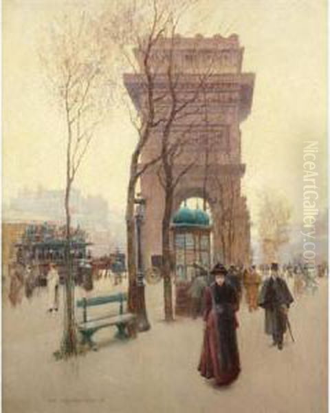 Parisian Boulevard Oil Painting by Paul Cornoyer