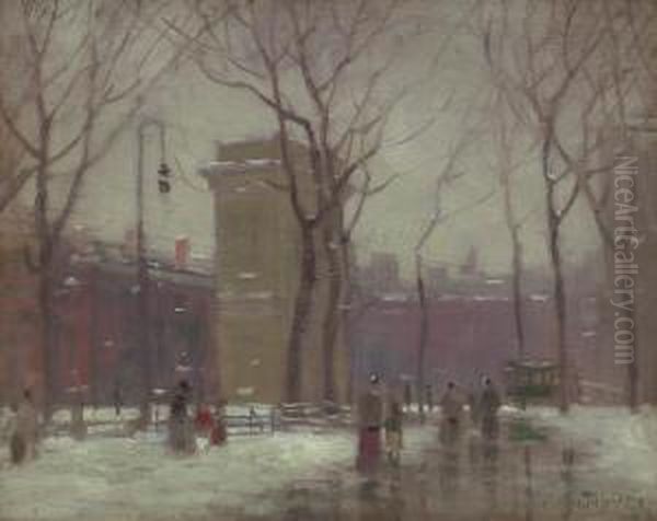 Winter, Washington Square Oil Painting by Paul Cornoyer