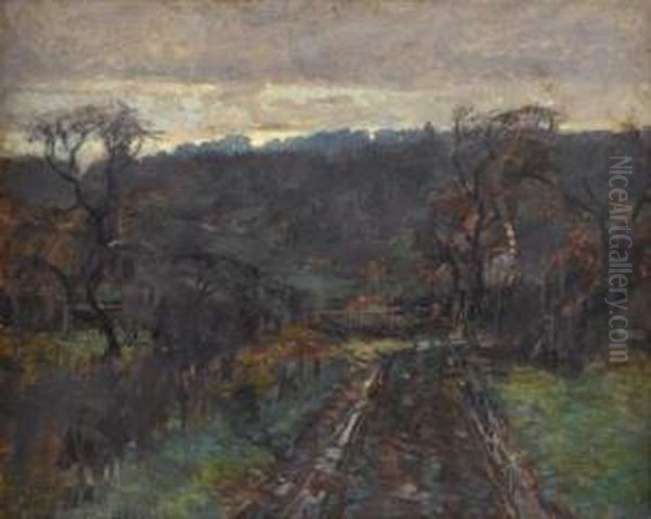 A Road At Dusk Oil Painting by Paul Cornoyer