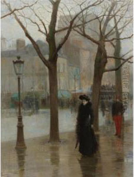 Paris Street In Winter Oil Painting by Paul Cornoyer