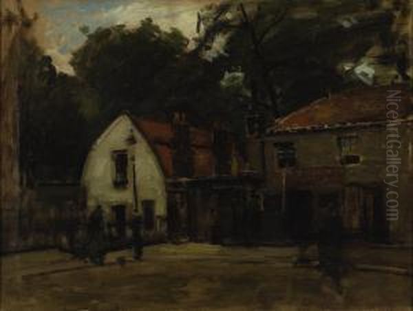 Untitled, Two Old Homes Oil Painting by Paul Cornoyer