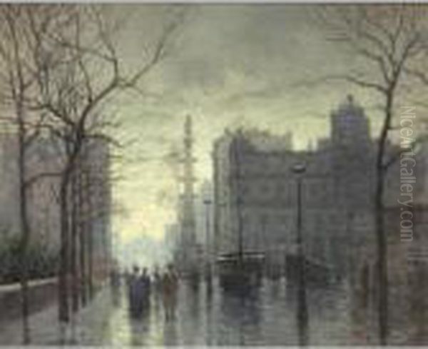 Rainy Day, Columbus Circle Oil Painting by Paul Cornoyer