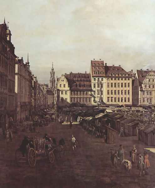 View of Dresden, The Old Market Square from the Seegasse, detail Oil Painting by (Giovanni Antonio Canal) Canaletto