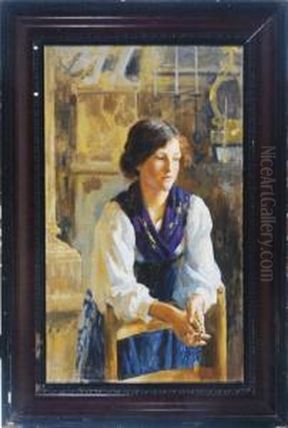 A Young Girl At Prayer Oil Painting by Umberto Coromaldi