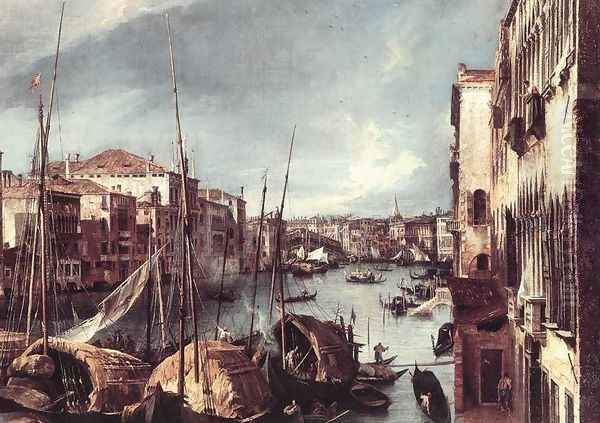 The Grand Canal with the Rialto Bridge in the Background (detail) Oil Painting by (Giovanni Antonio Canal) Canaletto