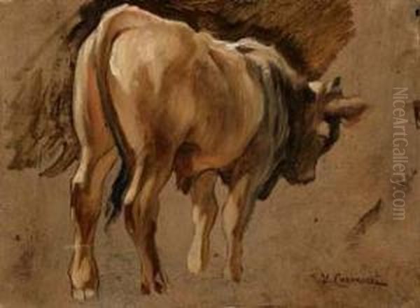 Mucca Al Pascolo Oil Painting by Umberto Coromaldi