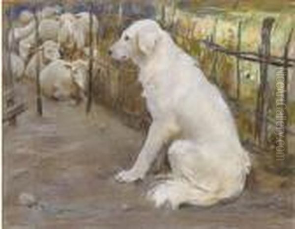 Cane Bianco Oil Painting by Umberto Coromaldi