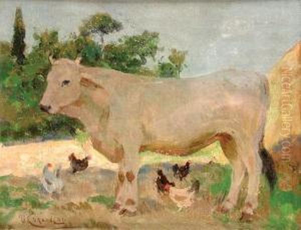 Mucca Con Animali Da Cortile by Umberto Coromaldi