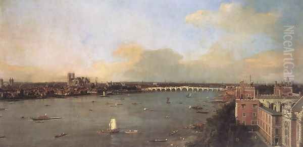 London, Seen from an Arch of Westminster Bridge Oil Painting by (Giovanni Antonio Canal) Canaletto