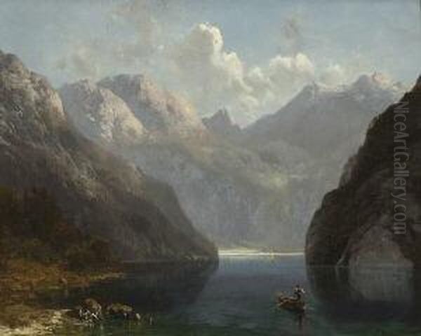 Blick Auf Den Konigssee. Oil Painting by Ludwig Correggio