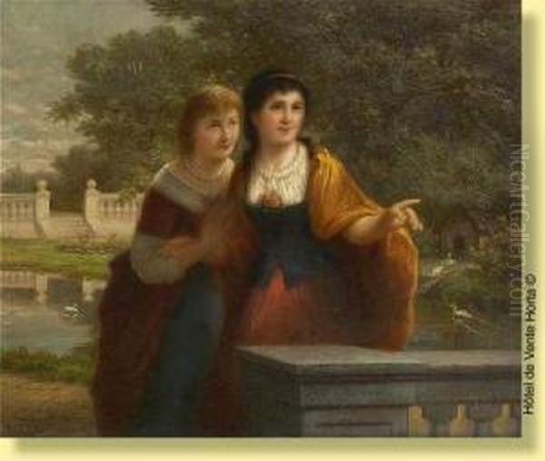 Jeunes Femmes Conversant Dans Un Parc Oil Painting by Jozef Cornelius Correns