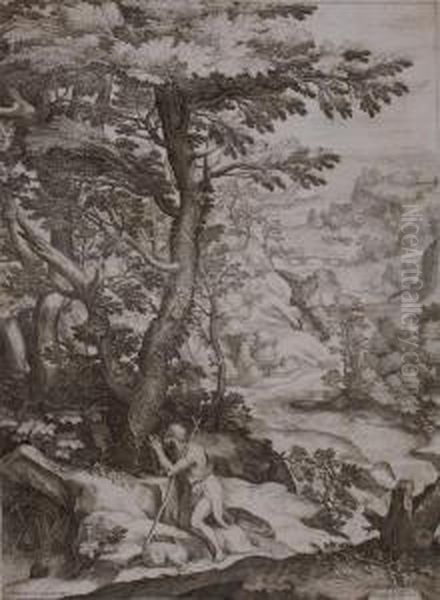 John In The Wilderness And St. Jerome In Contemplation Oil Painting by Cornelis Cort