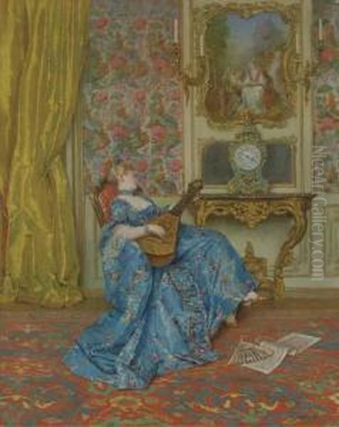 A Musical Interlude Oil Painting by Oreste Cortazzo