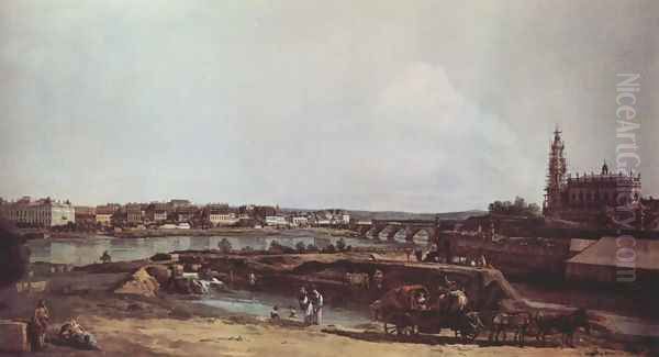 View of Dresden from the left bank of the Elbe, the bastion Sol with Augustus Bridge and the Hofkirche Oil Painting by (Giovanni Antonio Canal) Canaletto