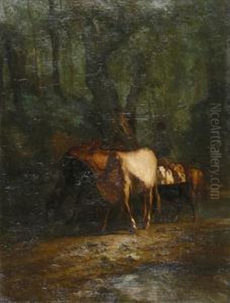 Paisaje Boscoso Con Un Rebano. Oil Painting by Antonio Cordero Cortes