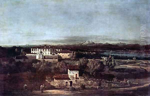 The village Gazzada viewed from southeast to the Villa Melzi d'Eril Oil Painting by (Giovanni Antonio Canal) Canaletto