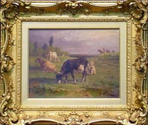 Cows In A Landscape Oil Painting by Antonio Cordero Cortes