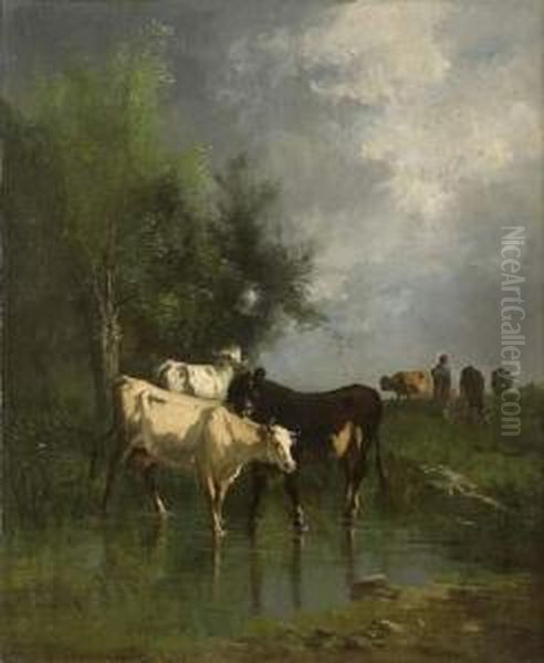 Troupeau De Vaches Oil Painting by Andres Cortes Yaguilar