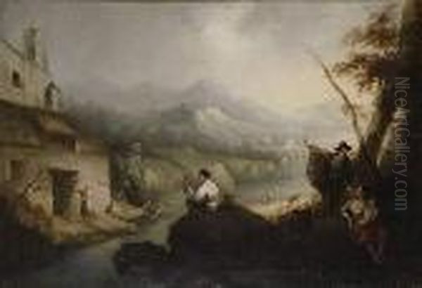 Pastor Con Ovejas / Campesinos Y Pescador Oil Painting by Andres Cortes Yaguilar