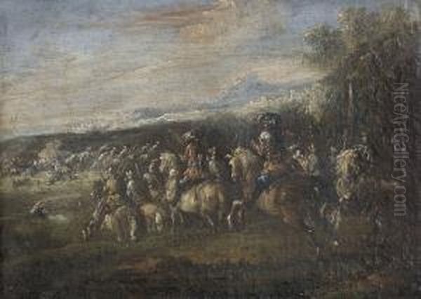 Schlachtfeld Mit Kavallerie. Gegenstucke Oil Painting by Guglielmo Cortese Il Borgognone