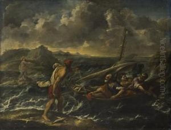 Vocazione Dipietro E Andrea (la Pesca Miracolosa) Oil Painting by Guglielmo Cortese Il Borgognone