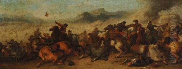 Battlefield Oil Painting by Guglielmo Cortese Il Borgognone