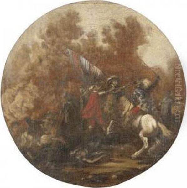 Battaglia Oil Painting by Guglielmo Cortese Il Borgognone