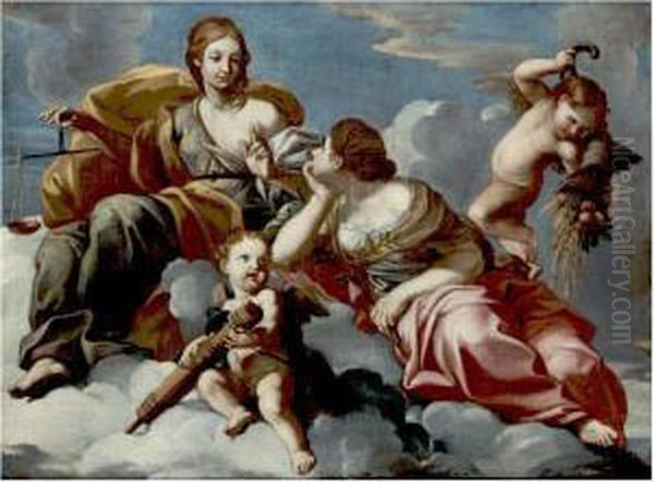 Allegory Of Peace And Justice Oil Painting by Guglielmo Cortese Il Borgognone