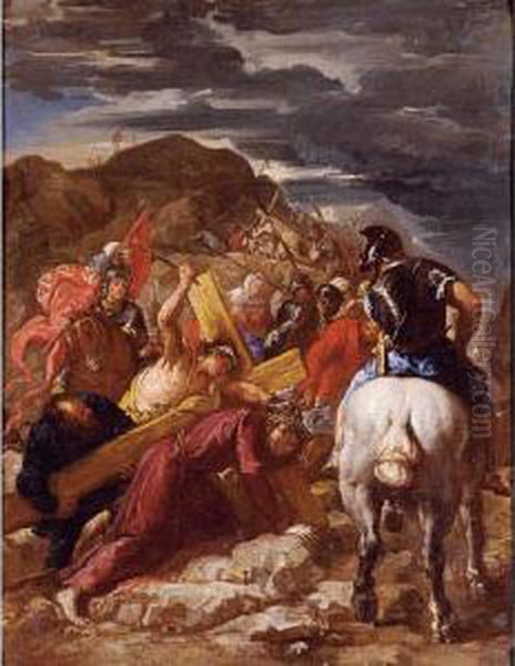 Christ On The Road To Calvary Oil Painting by Guglielmo Cortese Il Borgognone