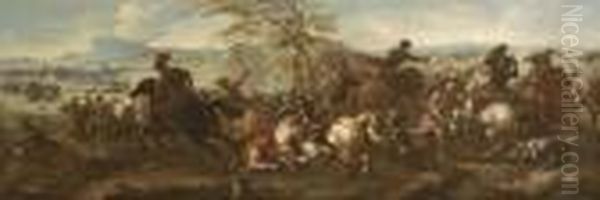 A Cavalry Battle Between Christians And Turks Oil Painting by Guglielmo Cortese Il Borgognone