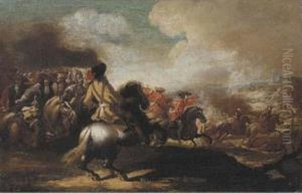 Cavalry Skirmishes Oil Painting by Guglielmo Cortese Il Borgognone