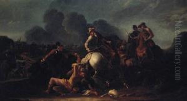 A Cavalry Battle Oil Painting by Guglielmo Cortese Il Borgognone