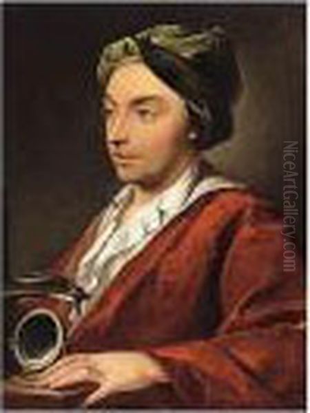 Portrait Of A Gentleman, Holding A Microscope Oil Painting by Domenico Corvi