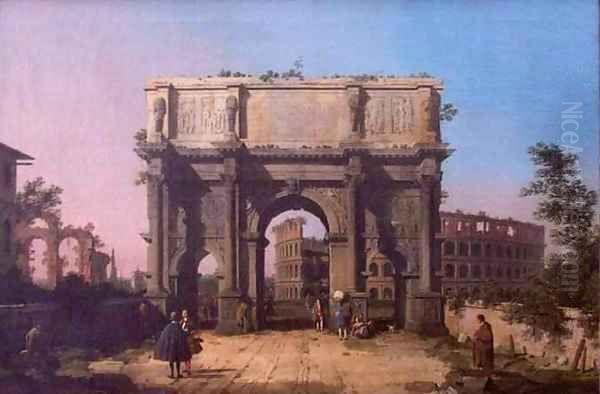 The Arch of Constantine with the Colosseum in the Background Oil Painting by (Giovanni Antonio Canal) Canaletto