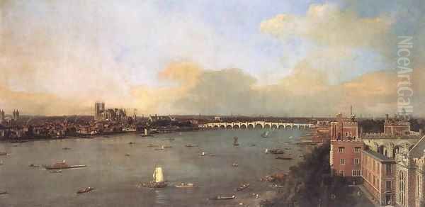 London, Seen from an Arch of Westminster Bridge 2 Oil Painting by (Giovanni Antonio Canal) Canaletto