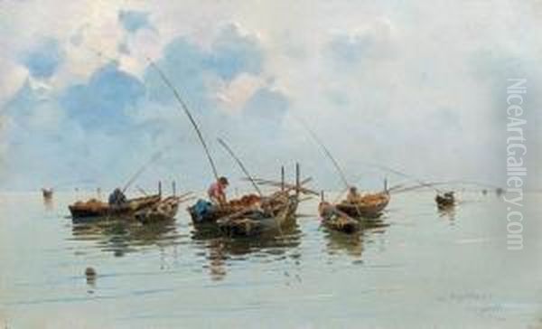 Pescatori In Mare Oil Painting by Giuseppe Cosenza