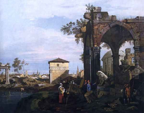 Capriccio with Ruins and Porta Portello, Padua 2 Oil Painting by (Giovanni Antonio Canal) Canaletto