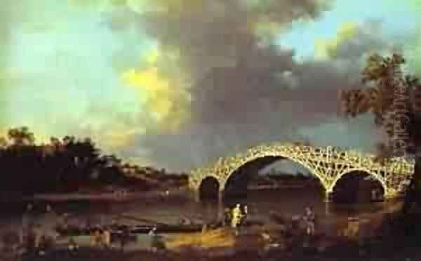 Old Walton Bridge 1754 Oil Painting by (Giovanni Antonio Canal) Canaletto