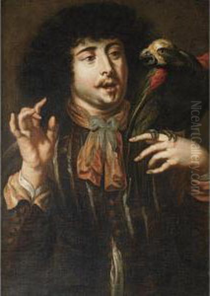 A Young Man With A Parrot (the Sense Of Touch) Oil Painting by Jan Cossiers