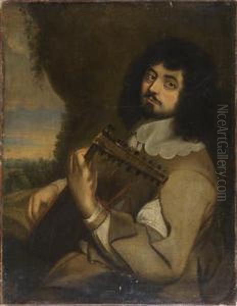 Portrait D'homme Jouant Du Luth Oil Painting by Jan Cossiers