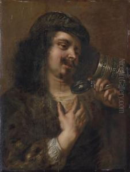 A Man Drinking From A Tankard Oil Painting by Jan Cossiers