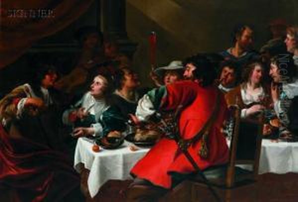 Banquet Scene Oil Painting by Jan Cossiers