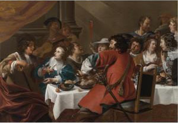 Banquet Scene Oil Painting by Jan Cossiers