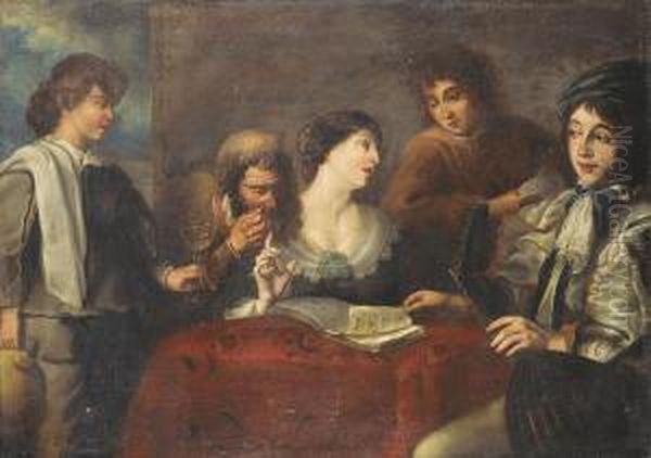 Interior With An Elegant Company Drinking And Playing Music Oil Painting by Jan Cossiers