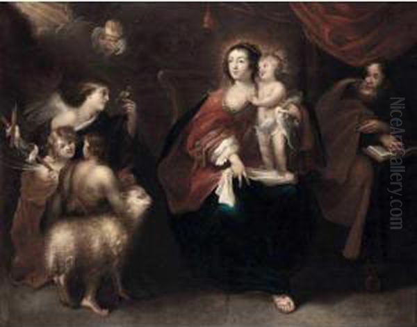 The Holy Family With St. John The Baptist And Angels. Oil Painting by Jan Cossiers