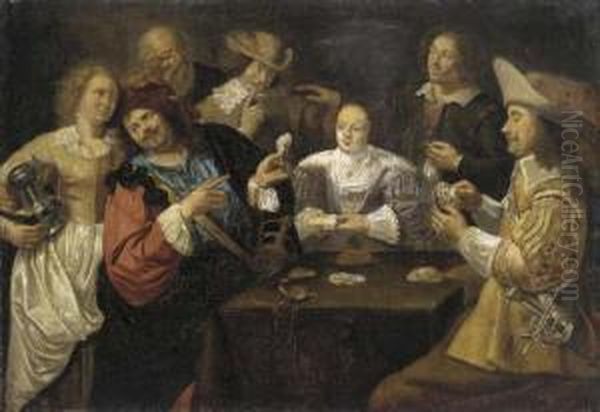 The Card Players Oil Painting by Jan Cossiers